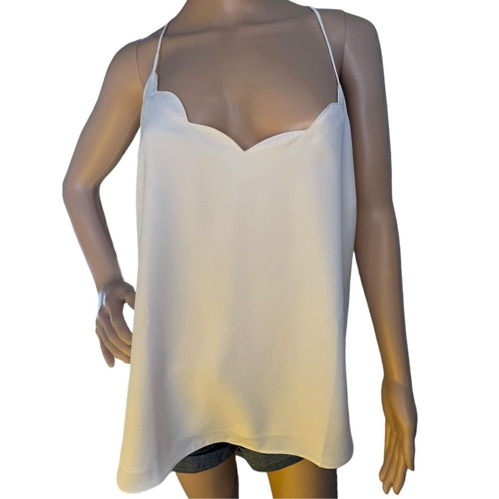 J. By J. Crew Cream Scalloped Neck Spaghetti Strap Flowy Blouse